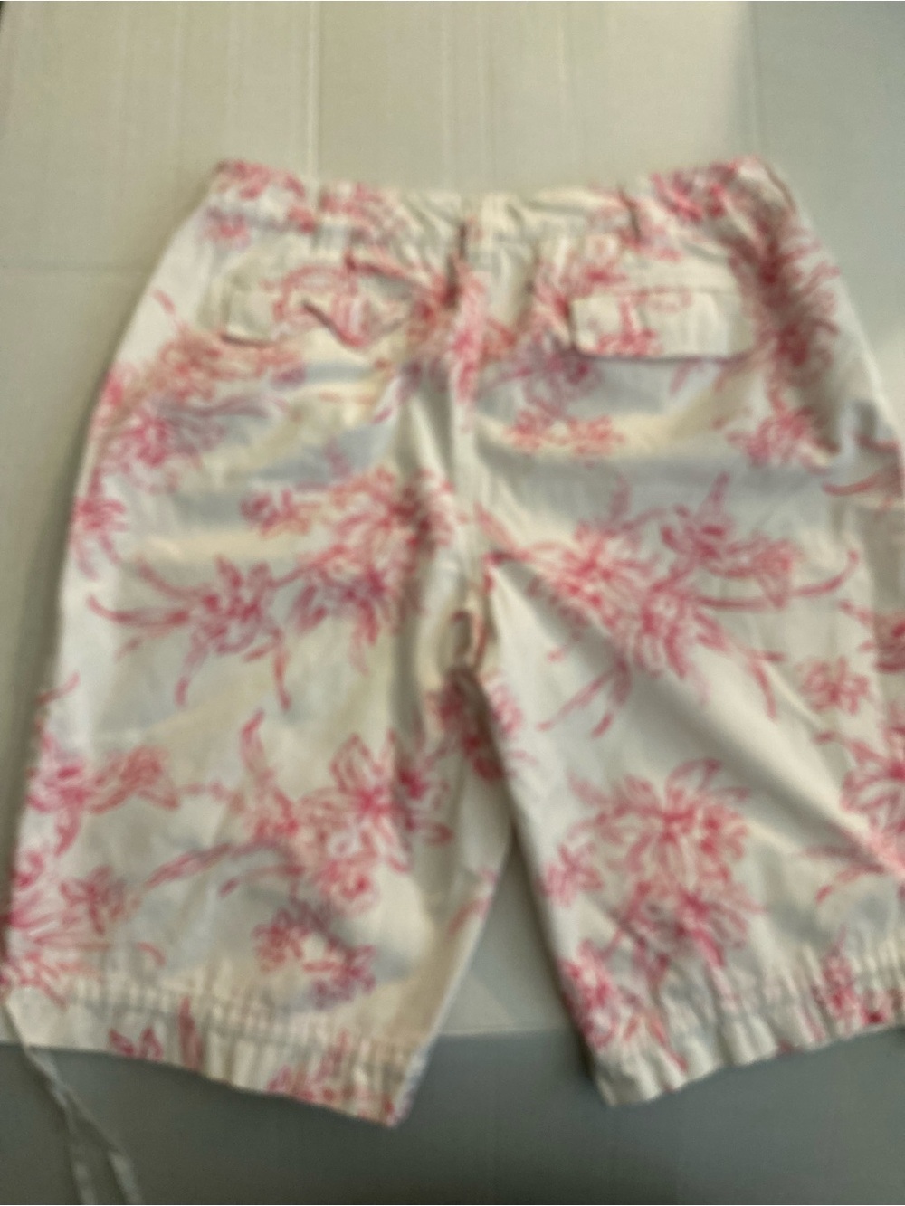 Women's White Bermuda Shorts with Pink Floral Print